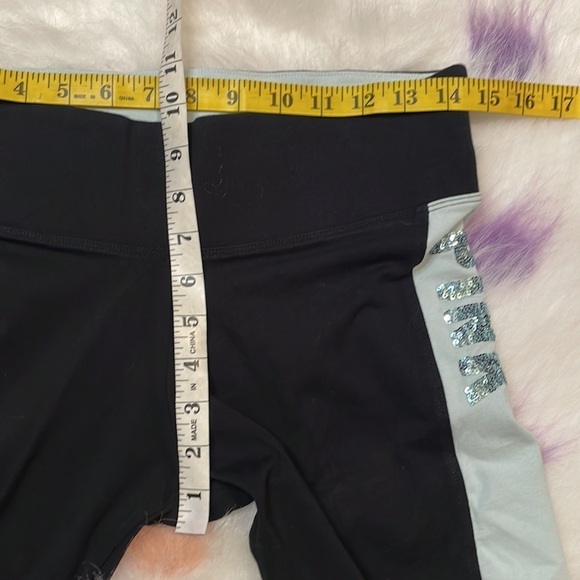 PINK Victoria’s‎ Secret Sequins Cropped Black & Teal Leggings Size Medium - Picture 8 of 9